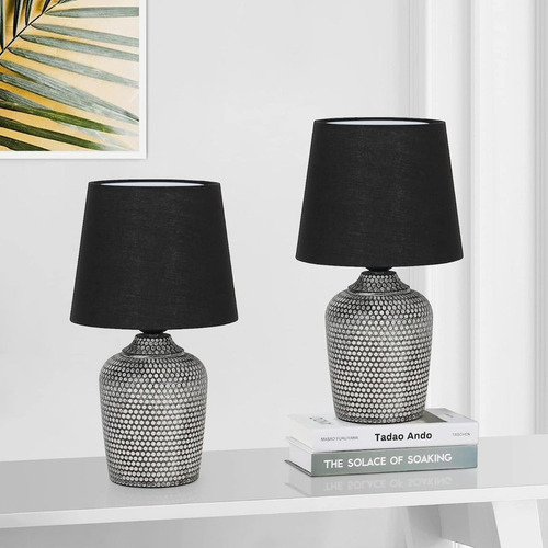 Imagen 2 de 5 de Lampara De Mesita De Noche Decorativa Con Caperuza Color De La Estructura Gris
