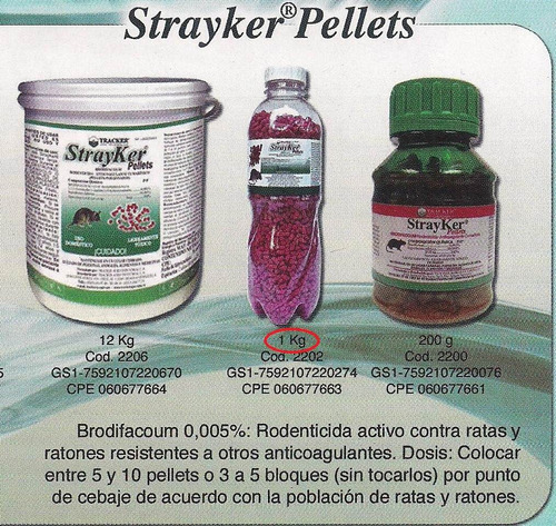 Strayker® Pellets Raticida Brodifacoum 1 Kg, Precio Por 12un