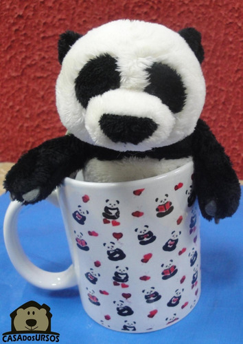 Imagem 3 de 8 de Caneca Romântica Cute De Porcelana 330ml + Urso Panda 15cm