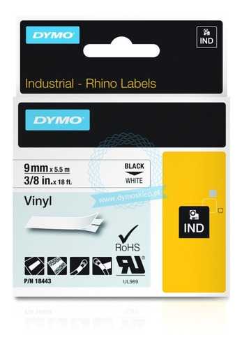 Cinta Dymo Industrial Vinilo 9mm 3/8 In.