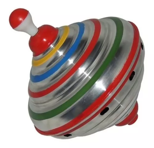 O Pião sonoro é um brinquedo retrô todo em alumínio e bem colorido