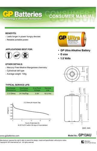 Pila Gp Ultra Tipo D Lr20 Alkalina 1.5v Juego X 2 Unidades