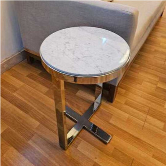 Mesa Arrime Oviedo Ø40 Mármol Blanco Carrara Cromo