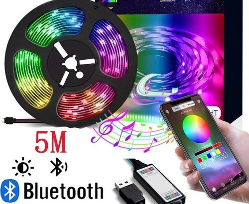  Luces Rgb Cinta Led Rollo 5 Mts Bluetooth Usb