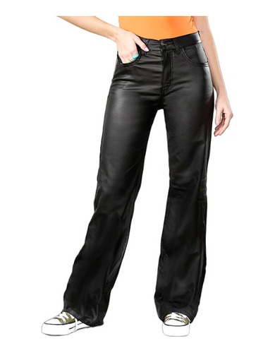 Pantalon Wide Negro Engomado  Mujer Cenitho