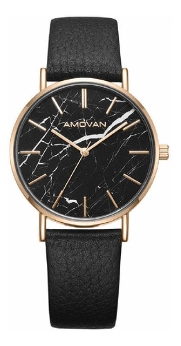 Reloj Unisex Amovan Pa1435 Cuarzo 36mm Pulso Negro En Cuero