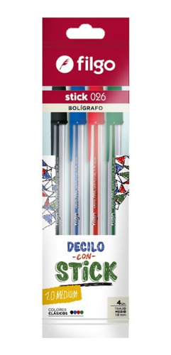 Bolígrafo Lapicera Filgo Stick X 4 Colores Blister Pack