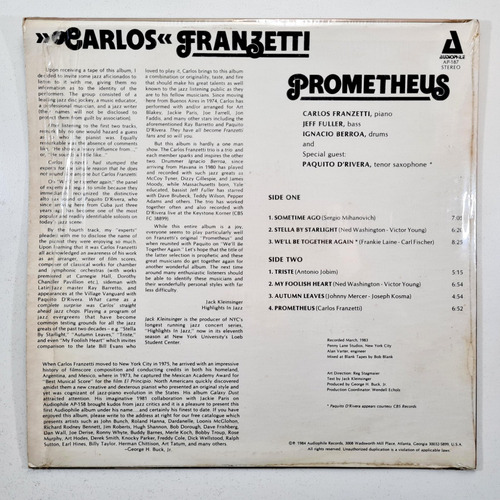 Carlos Franzetti - Prometheus (1984) Usa - Vinilo / Lp (Usado)