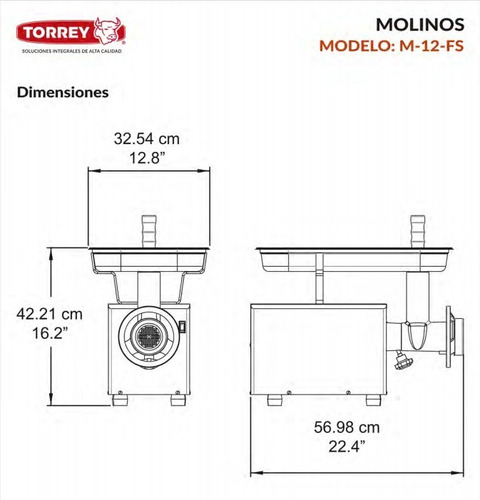 Imagen 4 de 4 de Molino Para Carne 3/4hp Torrey Modelo M-12 Fs Rbanda