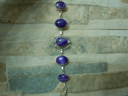 Pulsera Brazalete Bañada En Plata 925 Con Onyx Púrpura