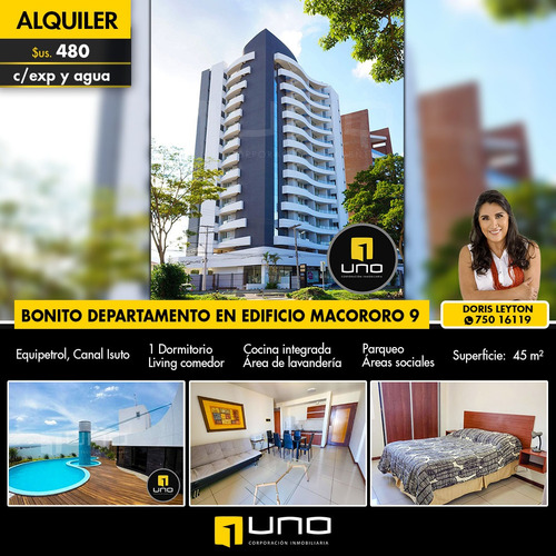 Imagen 1 de 12 de Bonito Departamento En Alquiler En Edificio Macororo 9