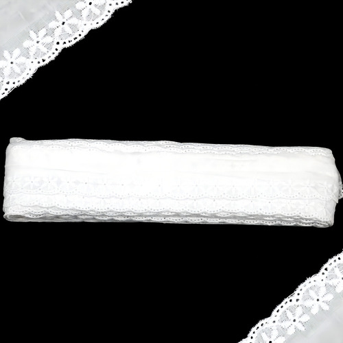 Bordado inglés 100% algodón blanco de 3,5 cm de ancho x 13,70 m