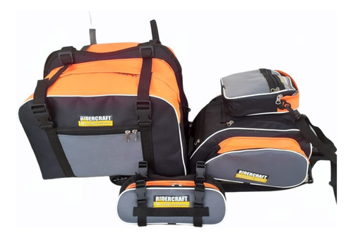 Combo Alforjas Ridercraft Naranja & Gris + Bolso Tque & Cart