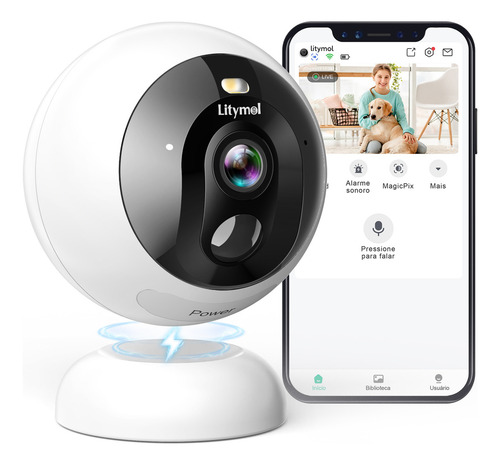 Câmera De Segurança Externa Wifi Com Montagem Magnética 2k Sem Fio Para Ambientes Camera Interna Com Detecção De Movimento Por Ia, Microsd 32gb/armazenamento Em Nuvem, Visão Noturna Colorida, Branco