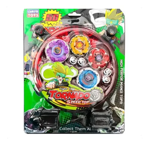 Kit Beyblade Metal 5D Brinquedo 4 Peões Led Toys - Speed Top