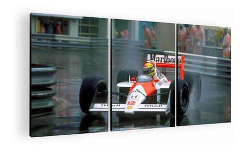 Cuadro Decorativo Mural Triptico Ayrton Senna 90x42 Mdf