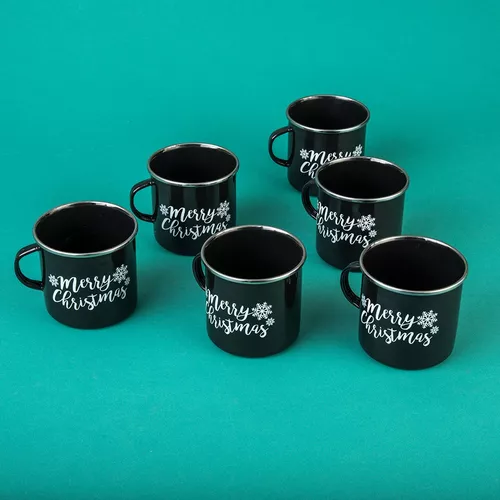 Juego De 6 Tazas Grandes Cinsa Peltre Frase Navidad Avellana Color Marrón  claro Taza Navidad