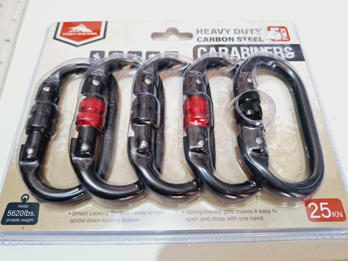 Carabiners Heavy Duty Carbon Steel High Sierra 5 Pack