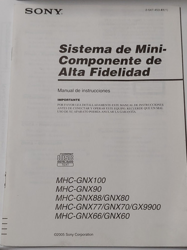 Manual Original De Componente Sony Mhc-gx.... (Usado)