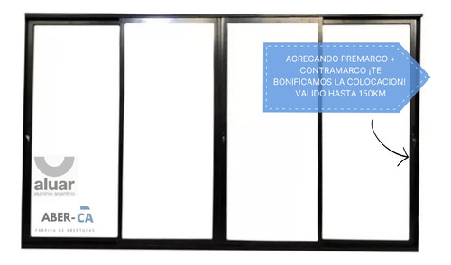 Ventana Balcon Módena 350x200 Negro 4h 2g Vidrio 4mm