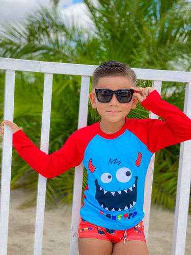Imagem 5 de 8 de Blusa Proteção Solar Uv Com Sunga Biquini Moda Praia Menino