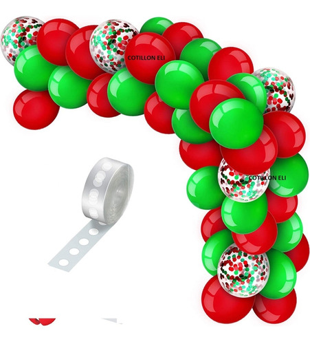 Arco Decorativo Globos Navidad Rojo Verde Confetti