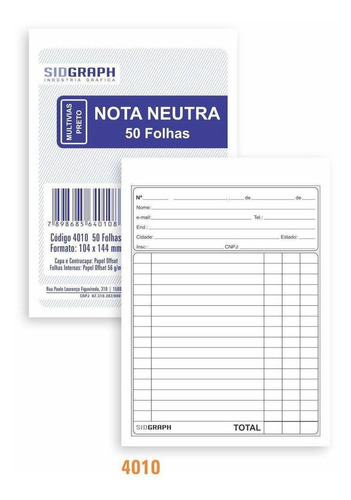 20 Blocos Nota Neutra Multivias 1 Via 50 Folhas Sidgraph