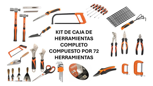Caja Con 72 Herramientas Completa Kendo Kit Completo Naranja