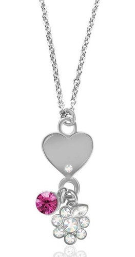 Collar Corazon Flor Charm Hecho Con Swarovski Crystals 