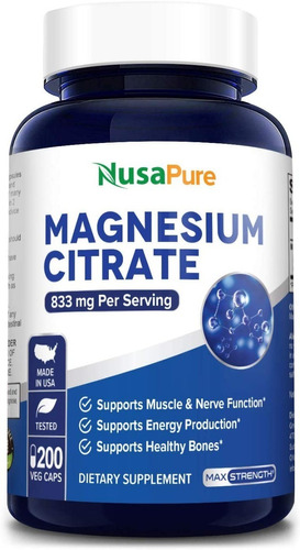 Magnesium Citrate Citrato De Magnesio 200 Capsulas Eg C07