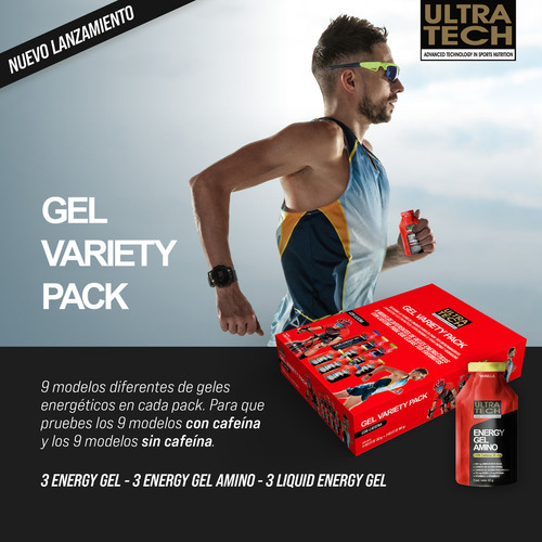 Gel Variety Pack Ultra Tech Caja X 9 Geles Energéticos Sabor con Cafeína