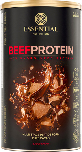 Beef Protein 480g - Essential Nutrition - Proteína Da Carne Sabor Cacau 480g