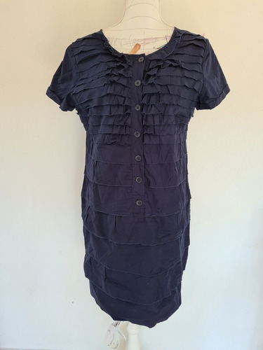 J. Crew Vestido Azul Olanes Casual Manga Corta Talla Mediano