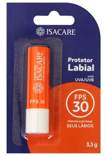 Protetor Solar Labial Fps 30 Sem Cor Isacare 3,5g