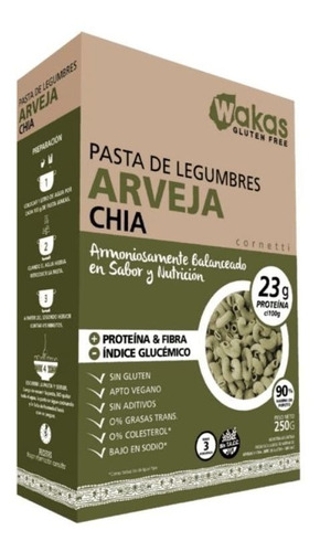 Fideos Cornetti De Arveja Y Chia Wakas X 250 G Sin Tacc