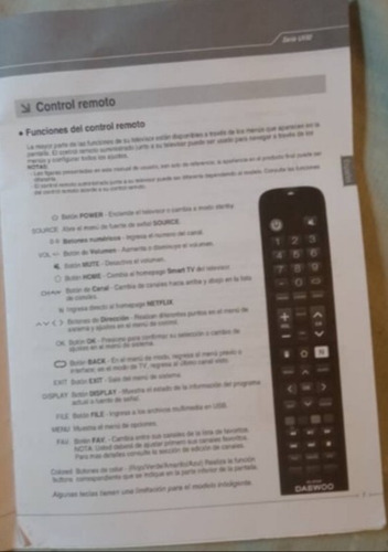 Control Remoto Tv Daewoo Smart Tv Modelo L32u5500an