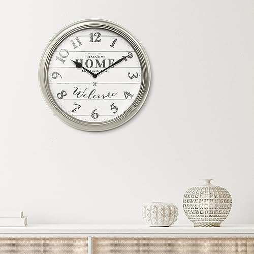 Reloj De Pared Luminoso 12.6 Silencioso Plateado Matutino