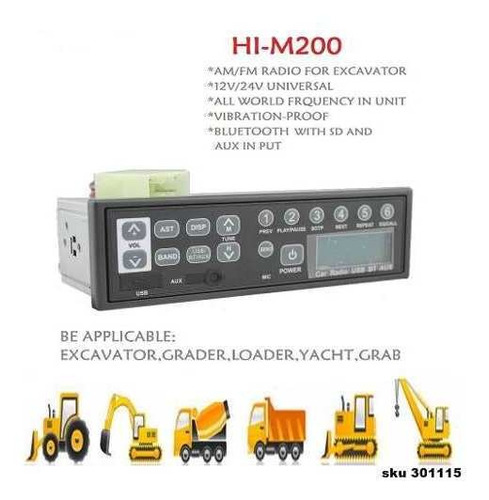 Radio Carro Bluetooth Fm/am Usb  Hitachi Komatsu Kato W15