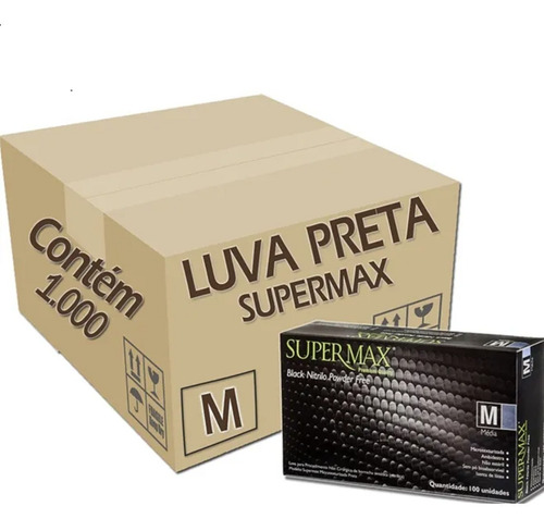 Luva Procedimento Nitrílica Preta Sem Talco C/1.000 Supermax