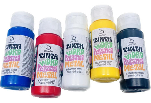 Kit con 5 tintas para colores primarios de vidrio, plástico y metal