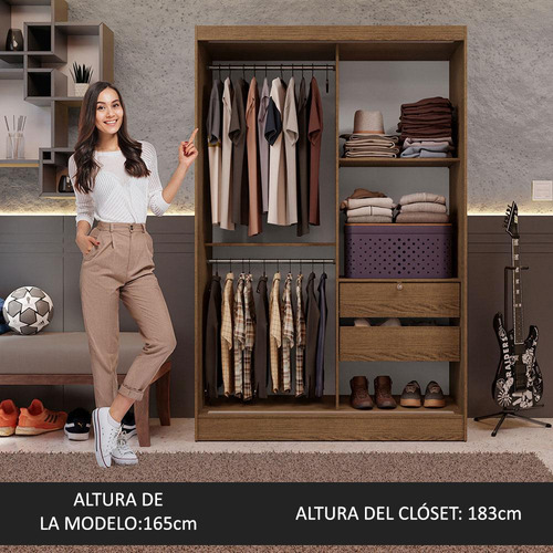 Ropero Madesa Luke 2 Puertas Corredizas Con Espejos Marrón