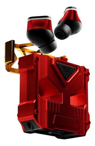Fone de ouvido in-ear gamer sem fio Novamos K89 Pro vermelho mecânico com luz LED
