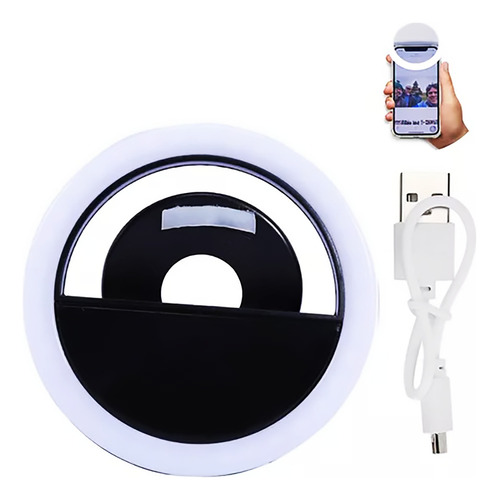 Luz Anillo Cámara Teléfono Flash Portátil Led Celular Negro