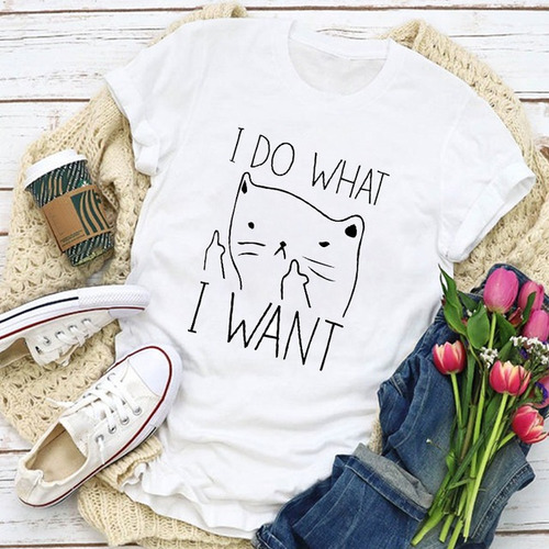 Camiseta Blanca Colección Gato Cat Amantes Lovers Calidad