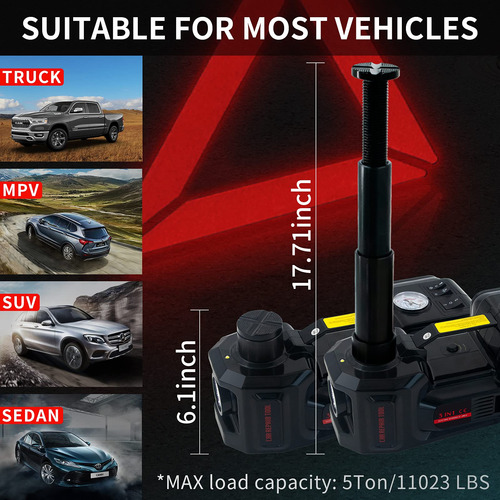 Gato Eléctrico Para Coche 5t 12v Con Inflador, Portátil