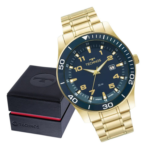 Relógio Masculino Performance Racer Azul E Dourado Technos