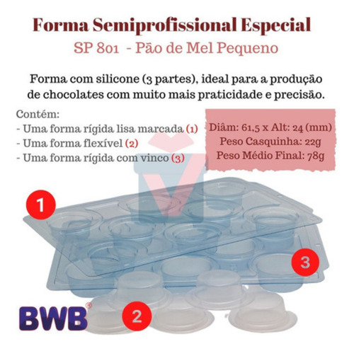 Kit 2 Formas 3 Partes Sp801 Pão De Mel Bolo Trufado Bombom