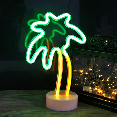 Luz Nocturna Led De Neón Con Forma De Palmera Con Base De Ár