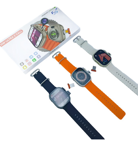 Relógio Smartwatch Com Câmera E Chip 5g Hw Ultra 2 Call Caixa Branco Pulseira Prateado