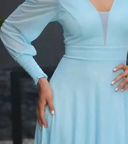 Imagem 4 de 8 de Vestido Lurex Festa Madrinha Manga Longa Elastex Punho